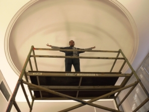 Jason Dimer takes in the scale of the blank dome prior to commencing work. Image courtesy of Jeanette Dimer.